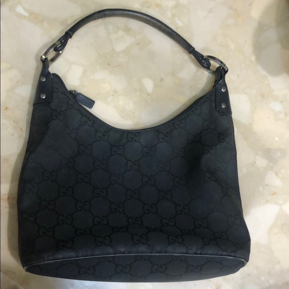 Gucci Black Monogram Nylon Hobo bag